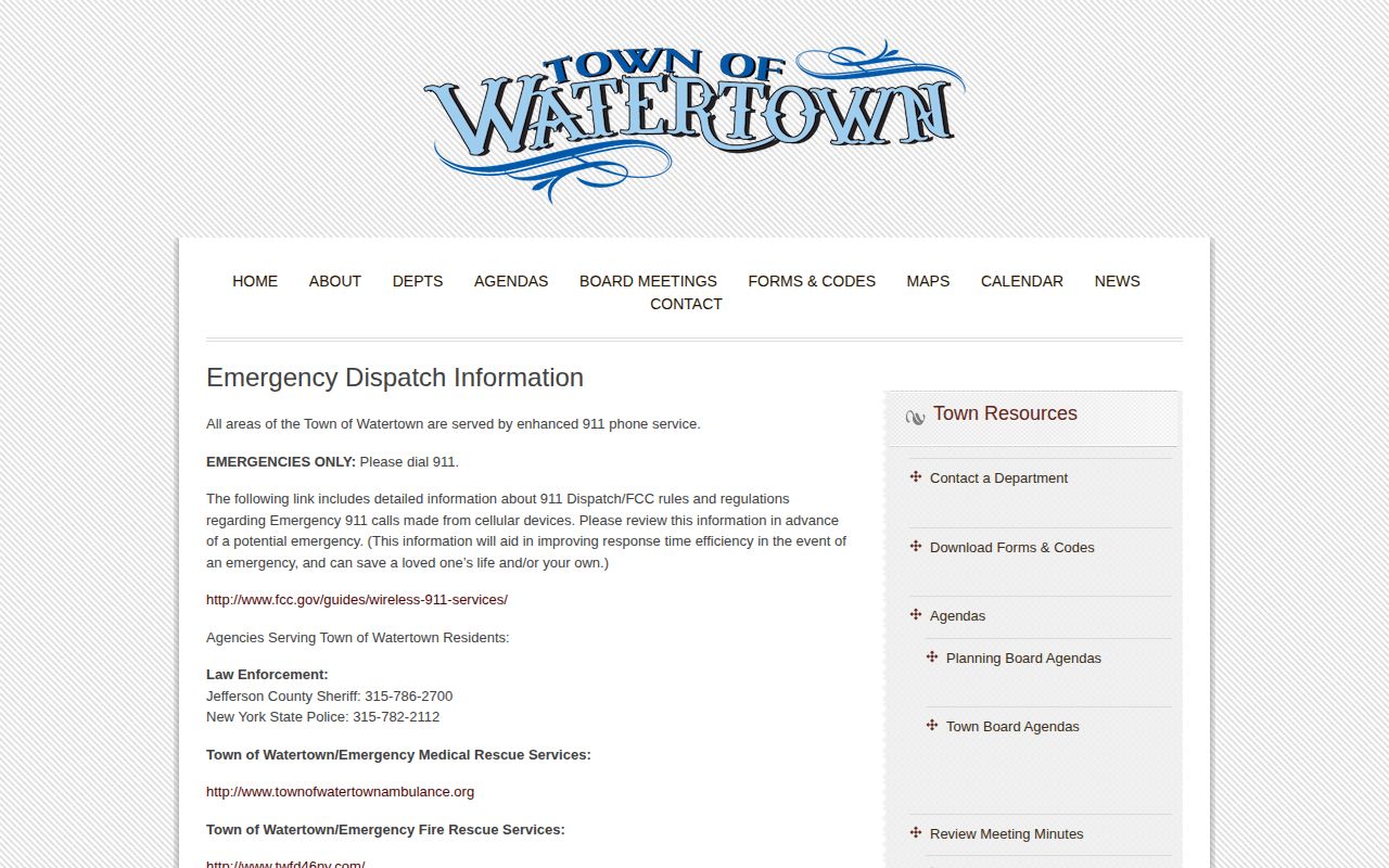 Jefferson County Town of Watertown arrest-record agency routing information